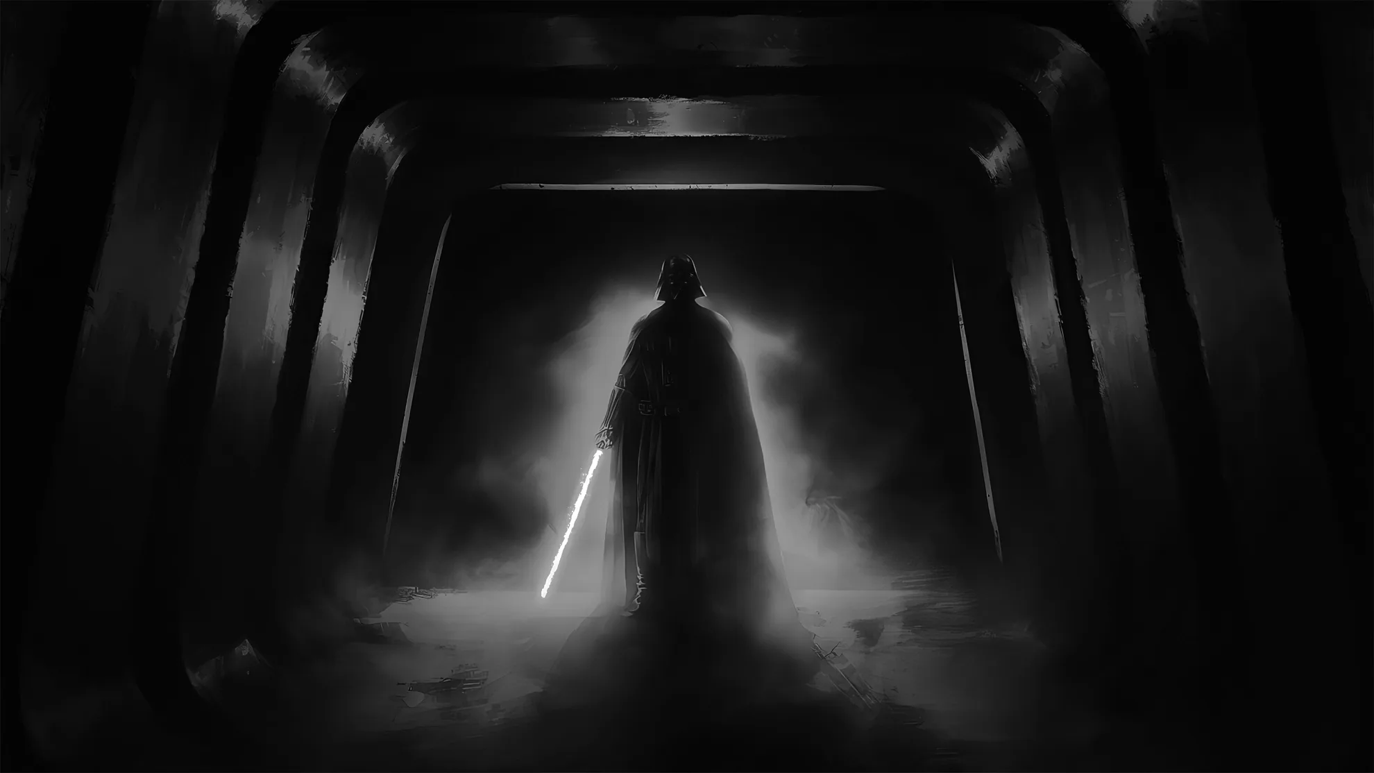 Darth Vader cambiando el decorado de los pasillos